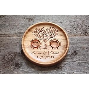 Ringkissen aus Eiche mit gravierten Namen und Datum, Ringschale ür die Hochzeit, Ringträger für die Hochzeit