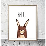 Kinderposter Kinderzimmerbild Spruch HELLO Hasen - für Jungen und Mädchen - Geschenkidee zur Geburt, Taufe, Geburtstag; Poster Kinderzimmer Wandbild, Sprücheposter - ungerahmt