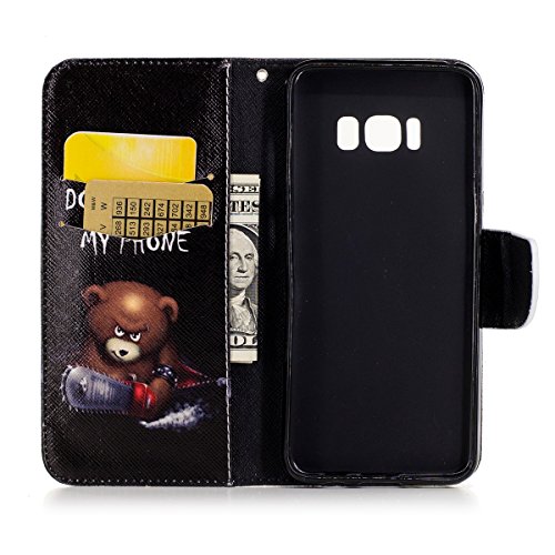 Felfy Hülle für Galaxy S8,Samsung S8 Lederhülle,Galaxy S8 Handyhülle Flip Wallet PU Lederhülle Magnetic Buckle Handyhülle Ledercase Tasche Hüllen Brieftasche Bunte Gemalt Malerei Schmetterlinge Blumen Bär Feder Vögel Muster [PU Leder & Silikon Innenschale] Schutzhülle Tasche Schale Handy Etui Karten Slot Lederhülle für Samsung Galaxy S8 (Don’t Touch My Phone) + 1x Silver Stylus+ 1x Bling Dust Plug[Farbe Random] - 4