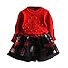 Produktbild OverDose Kinder Baby Mädchen Strickpullover Winter Kleidung Crochet Pullover Patchwork Gestrickt Kleid Weihnachten Party Kleid(2-3T/90CM,A-Rot)