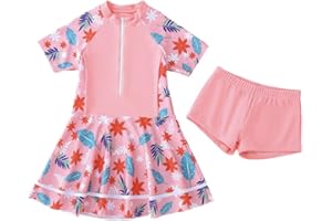 FedMois Costume da Bagno a 2 Pezzi Bambina Ragazza, Costume con Gonna + Pantaloncini da Bagno