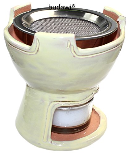 budawi® - Räucherstövchen Couleur Creme eine Burg mit Zinnen aus Terracotta farbig glasiert