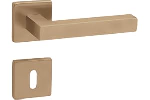 Gedotec Maniglia per porta in ottone spazzolato, 1 set | rosetta su rosette quadrate | Karat | BB – Barba | Maniglia per porte interne | Maniglia con materiale di fissaggio | Jack antiruggine
