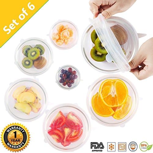 Silicone Stretch Lids (6 Pack) - Reuseable &amp; Durable &amp; Expandable Food Saver Covers | Fit Various Shapes And Sizes | Keep Your Food Fresh And Tasty - MHBY