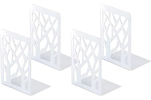 INNÔPLUS Fermalibri, fermalibri, CD per bambini, in metallo, supporto per libri, per scaffale, porta DVD, mensola invisibile, 2 paia di fermalibri, colore bianco