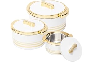PINNACLE THERMOWARE Pinnacle Lot de 3 cocottes isothermes avec couvercle 3,7/2,6/1,5 l – Réchauffeur/refroidisseur de nourriture – Bol de service thermique pour soupe/salade – Récipient à aliments chauds en acier