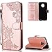 Produktbild Handyhülle für Moto G6 Plus Leder,Moto G6 Plus Hülle,FNBK Blumen Flip Wallet Stand Case Card Leder Tasche Karteneinschub Magnetverschluß Kratzfestes Rosegold Schutzhülle für Moto G6 Plus