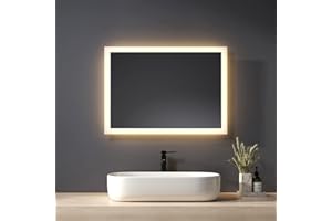 Heilmetz Espejo de baño con Iluminación LED, 70 x 50 cm, luz cálida 3000K, Espejo de baño con Accesorios, Tipo3