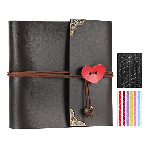 XIUJUAN Album de Fotos para Pegar Álbum Scrapbooking DIY Libros de Firmas Cuero Vintage Regalos Originales Navidad Cumpleaños Aniversario Boda San Valentín para Mujer Niña, Amor Corazon Marrón Pequeña