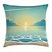 Produktbild GONIESA Turquoise Throw Pillow Cushion Cover, Evening Seashore at Sunset Waves Clouds Plane Flying in Sky Aquatic Island, Decorative Square Accent Pillow Case, 18 X 18 Inches, Aqua Cocoa White