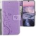 Produktbild CLM-Tech Hülle kompatibel mit Huawei P30, Tasche aus Kunstleder, Klapphülle mit Ständer und Kartenfächern, Schmetterlinge lila