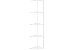 SONGMICS HOME Superfast Toolless Assembly, 5-Tier Corner Shelf, Corner Shelving Unit, Corner Storage Stand, 38.3 x 27 x 139 cm, Living Room, Bedroom, Kitchen, Snow White LBC610W01
