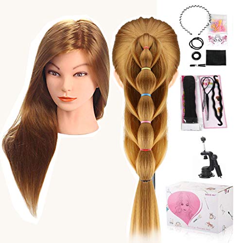 Cabeza Peluqueria, Beauty Star Cabeza Maniqui Peluqueria Pelo 100% Sintético incluye abrazadera soporte y accesorios ideal para Practicar Peinados, 50cm