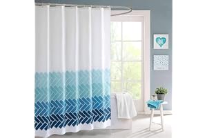 YLmeet Geometric Ombre Shower Curtain, 200 x 200 cm, Blue and White, Waterproof Polyester with Hooks
