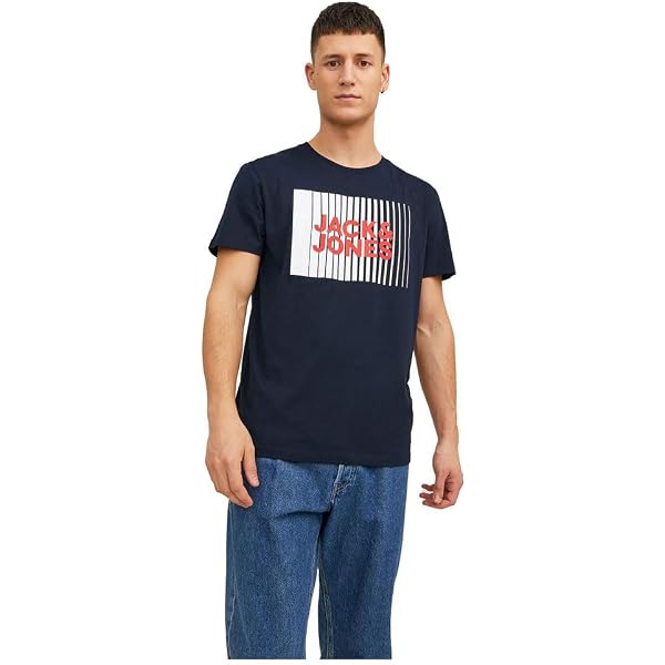 JACK & JONES Herren T-Shirt 3er Pack – Print Mix, Rundhals, Regular Fit, 100% Baumwolle