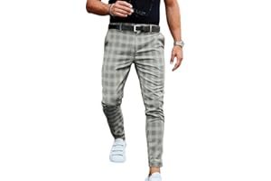 Onsoyours Hommes Chino Pantalon Slim Fit Rayé Casual Élastique Pantalon à Carreaux Business Pantalon de Sport Décontracté Coupe Ajustée Pantalon