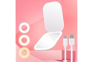 Gospire Ultra Dünn Taschenspiegel mit licht, 3X Vergrößerung & Wiederaufladbar, 3 Lichtfarben & Einstellbarer Helligkeit, Tragbarer Klappbar Kleiner Schminkspiegel für Reise, Weiß