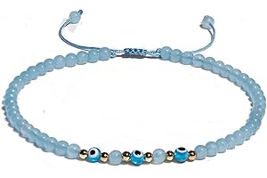 XHUUU Evil Eye Charms Beaded Anklet Protection Beach Foot Gemstones Crystals and Healing Stones Ankle Bracelets for Women Adjustable