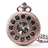 Easy Go Shopping Kreative ausgehöhlte mechanische Unisex-Taschenuhr Boutique Blume Geschnitzte Retro-Taschenuhr mit Kette
