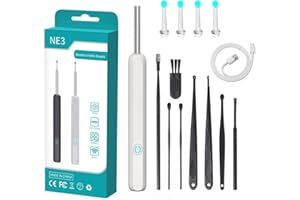 JARMAY Ear Wax Removal, Ear Cleaner with Camera, USB 1080p Hd Load Otoscope, Smart Wi -Fi Visible Wax Elimination Spoon, Visible Luminous Ear Pick, Ear Wax Removal Kit for Phones (White+8PCs Ear Wax Spoon)