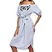 Produktbild Damen Kleider , LILICAT Frauen Sommer Aus Schulter Kleid Kurzarm Schrägstrich Gestreift Lässiges Kleider (Blau, XL)