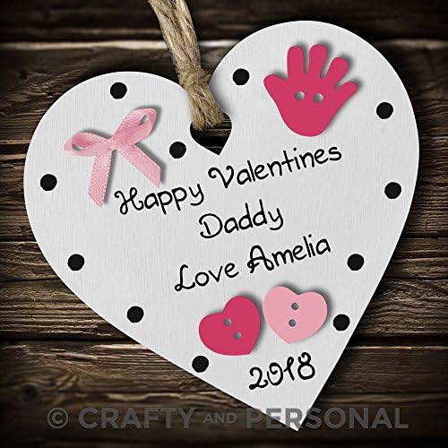 Personalised Happy Valentines Daddy plaque AVAILABLE IN MANY COLOURS present wooden heart hanging ornament keepsake gift for dad grandad grandpa stepdad (White #2)
