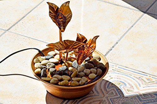dobar 96420e Design Zimmerbrunnen mit Deko-Steinen, Blätter-Wasserspiel mit Pumpe für innen, Metall und Kunststoff, braun, 22.5 x 22.5 x 23.5 cm - 3