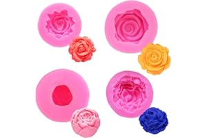 Belvanr Stampi in Silicone Fiori 4 Pezzi Stampi in Silicone a Forma di Rosa Stampi per Candele Stampo Fondente in Silicone 3D di Sapone Stampo di Rosa ​per la Cottura Al Forno e l'Artigianato