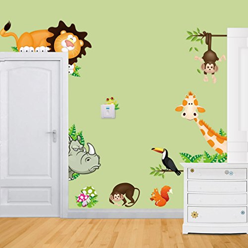 Sunnicy® Wandsticker Tierewelt Waldtier Giraffe Löwe Affe Kinder Wandaufkleber Dekor