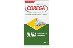 Corega Ultra, Polvo Para Fijación de Prótesis Dentales, Sabor Menta, Fijación Todo el Dia, 50 g