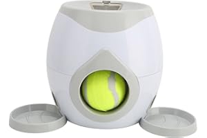 FOCKET Wyrzutnia piłek dla psów, automatyczna wyrzutnia piłek z 2 piłkami tenisowymi 2 miseczkami dla zwierząt 1 łyżką, rzucająca się maszyna do nagradzania za jedzenie interaktywna zabaw