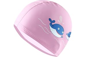 TODREMOU Gorro Piscina niño Gorro natación niña de 6 a 12, Patrón de Ballena, Material de Poliuretano