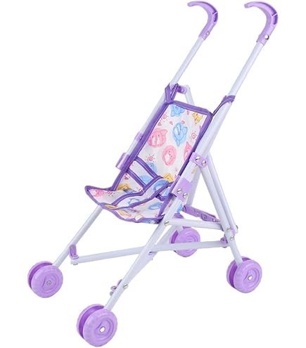 Passeggino Giocattolo Per Bambole Pieghevole Con Ombrellino - Design Gattini Viola E Pois Rosa, Per Bambini 2+ Anni