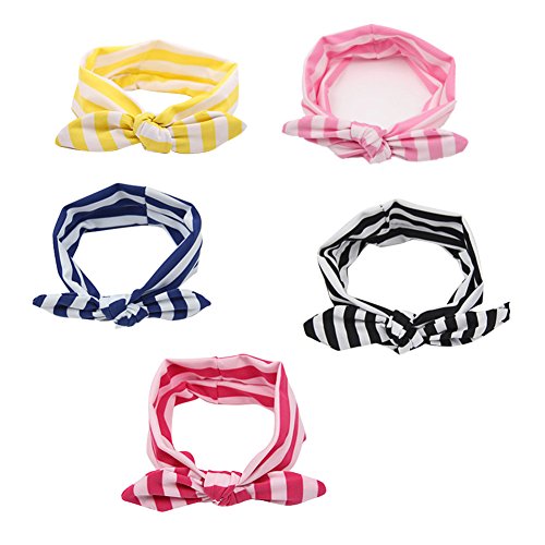 SwirlColor 5 PCS of Rabbit Ears Design Elastic Hairbands Hair Hoops Headbands For Baby Girls