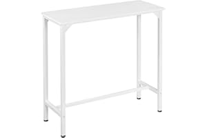 EUGAD Mesa Alta Cocina, Mesa de Bar Estrecha, para Isla de Cocina, Comedor, Barra Bar y Cafeteria, Marco Metalico, Encimera Madera, Pies Ajustable, Estilo Industrial, Blanco, 100x40x100 cm