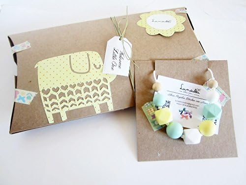 Collana per Allattamento (100% Silicone Alimentare Antibatterico, senza BPA e non tossico) + Scatola Regalo (Personalizzabile con il nome del Bebé) | Baby Shower Gift Idea | Modello "Basilico e Limone" | Idea Regalo Originale per Mamme e Bebé