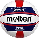 Cosido a mano. MOLTEN - Pelota de Europe v5b5000 de de Beach Voleibol, Color Blanco/Azul/Rojo, 5 