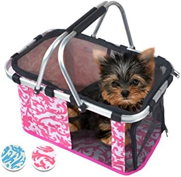 YINGMAN Small Fold Flat Fabric Puppy Cat Dog Carrier Basket Oxford Cloth Breathable Travel Tote Purse 33 x 20 x 23cm (Pink)