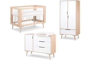 LITTLE SKY BY KLUPS Chambre complète lit bébé 60x120 - commode à langer - armoire 2 portes LittleSky by Klups Sofie - Hêtre et blanc