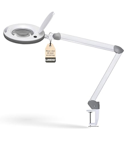 Lumeno LED loeplamp 7215GN met 127 mm glazen lens, werklamp, cosmeticalamp, geschikt voor cosmetica, hobbyisten, leeshulp, 5 dioptrie groen