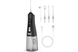 VOTEYO Jet Dentaire Hydropulseur, Jet Dentaire Sans Fil Rechargeable avec 9 Modes Capacité de 350 ml IPX7 Étanche 30 Jours d'Autonomie Pour Maison et Voyage (Noir)