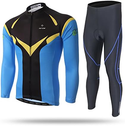TeyxoCo Men's Professional Black Blue Long Sleeve Cycling Gel Pad Jersey Set XXXL