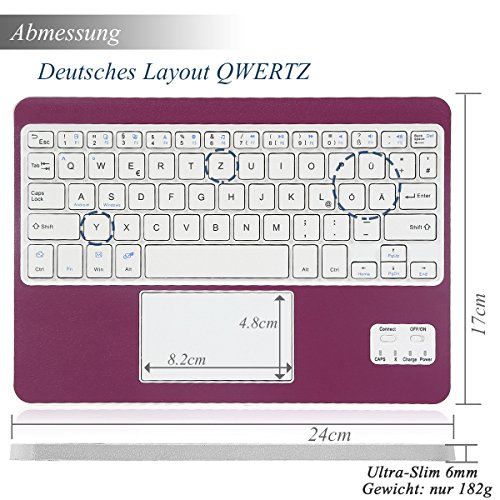 Bluethooth Tastatur, QWERTZ Deutsche Tastatur mit Touchpad, CoastaCloud Deutsch Bluetooth Tastatur Hülle mit Touchpad universal Für alle Windows / Android OS Tablet PC / Galaxy Tabs und Mobil mit 9-10.6 Zoll (Geeignete Tablettengröße : Min 15x24cm Max18x26cm)Violett - 2