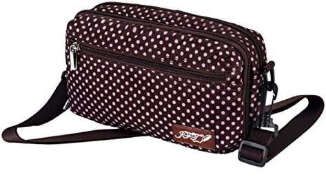 JFT Brown Small Cross Body Purse With Adjustable Strap, Lightweight And Convenient, Stylish Brown And White Polka Dot Design, Zipper Compartments And Pockets For Organizing