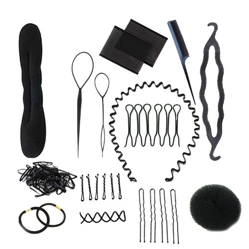 Umiwe(TM) Bun Maker Roller Braid Twist Elastics Pins Hair Design Styling Tools Kit ,Black With Umiwe Accessory