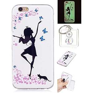 Hülle Leuchtende iPhone 6 (4,7 Zoll) Silikon Etui Handy Hülle Weiche Transparente Luminous TPU Back Case Tasche Schale Leuchten In Der Nacht Für Apple iPhone 6 (4,7 Zoll) + Schlüsselanhänger (A)