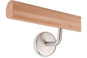 TREPPEN- UND GELÄNDERSTUDIO GRABER Kit main courante bois hêtre 45 mm rondes Vernis 2000 - Longueur 3000 mm avec 3 Support en acier inoxydable _ neuf