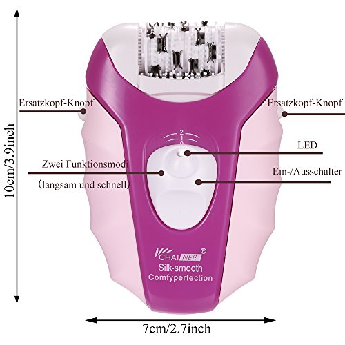 ACEVIVI 5-in-1 Elektrischer Epilierer Rasierer Wet und Dry Damenrasierer für Sanfte Beine und Achselhöhle und Hautpflege 5 Aufsätzen (Scherkopf, Epilieraufsatz, Rasier-Aufsatz, Hornhautentferner) EU Stecker, Weiß/Lila/Rosa - 4