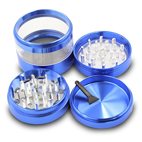 DCOU großen Guten Qualität CNC Aluminium Gewürze Tabak Schleifer Pollen Grinder Crusher Transparente Mühle Ø63mm 4-teilig mit pollen fänger (Blau) - 7