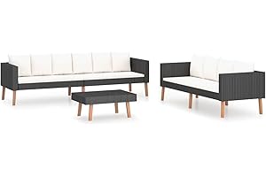 Deufre Conjunto Muebles de Jardín de Ratán 3 Piezas Sofa Jardin Exterior Sofas Exterior Jardin Ratan Conjunto Jardin con Cojines Lavables para Jardín Terraza Patio Negro